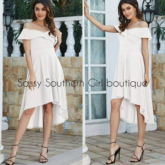 ⭐🆕White off shoulder high low dress - Picture 3 of 9